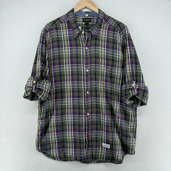 CPO PROVISIONS Shirt Mens XL Plaid Madras Button Down Roll Tab Sleeve Purple - Picture 1 of 16